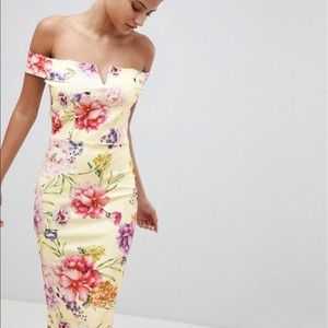 Missguided ASOS Exclusive Floral Bardot Midi Dress